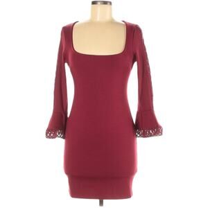 Lulu's‎ Dress Square Neck Bell Sleeve Bodycon Red Eyelet Cutout Women's Medium